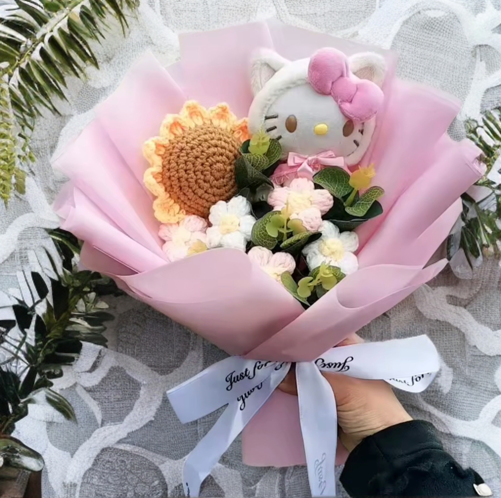 Hello Kitty Cartoon Plush Bouquet  Anime Rose Flowers