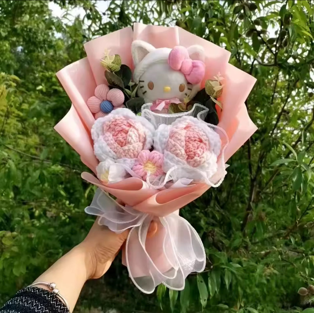 Hello Kitty Cartoon Plush Bouquet  Anime Rose Flowers
