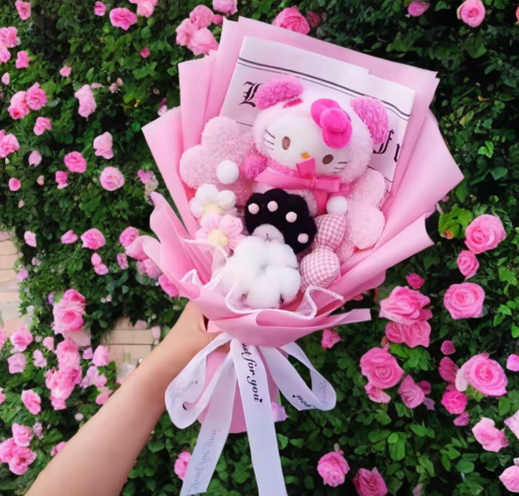 Hello Kitty Cartoon Plush Bouquet  Anime Rose Flowers