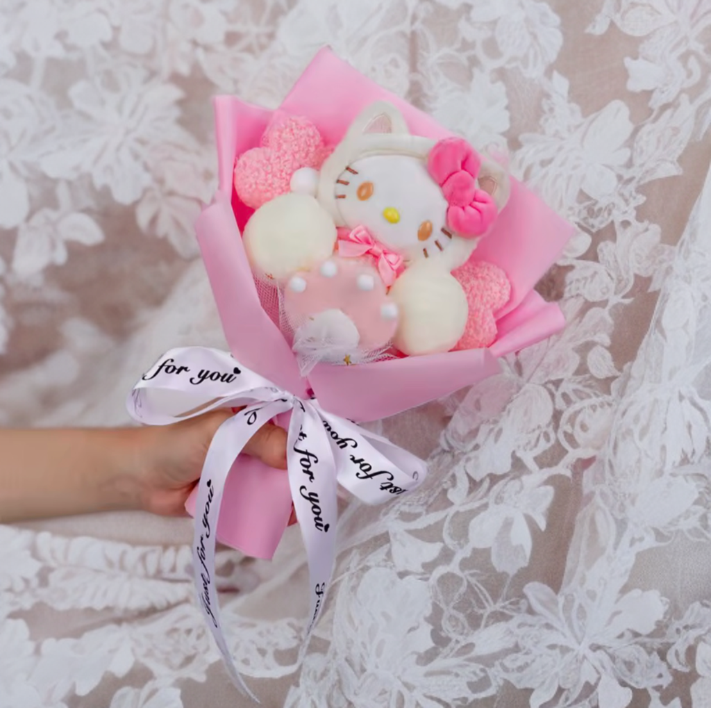 Hello Kitty Cartoon Plush Bouquet  Anime Rose Flowers
