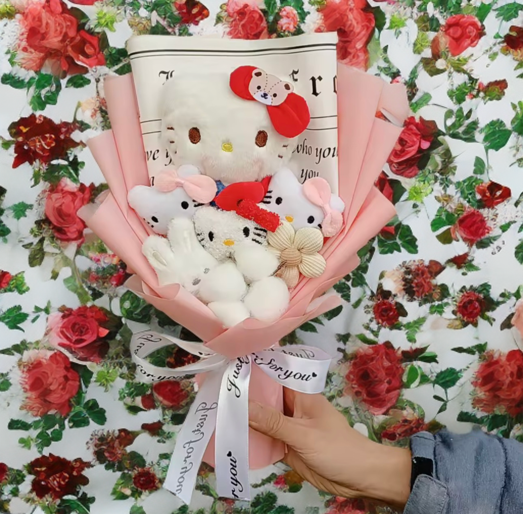 Hello Kitty Cartoon Plush Bouquet  Anime Rose Flowers