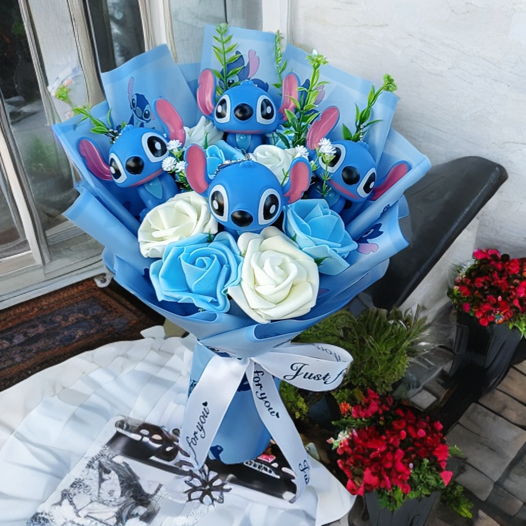 Valentine's Day Bouquet Lilo & Stitch Major Holiday Gift  with Rose Sunflower Anime Stuffed Doll Birthday Christmas Day Gift