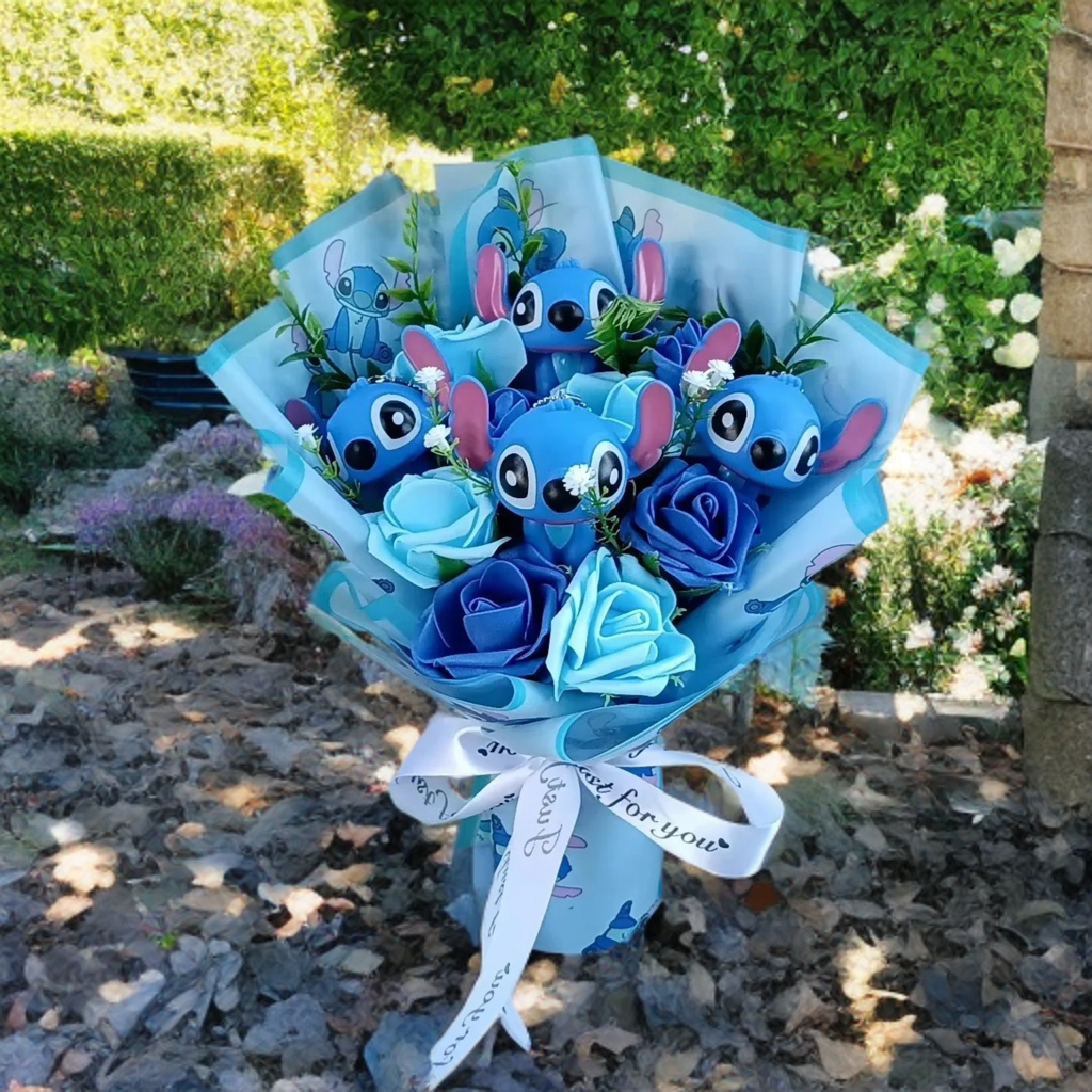 Valentine's Day Bouquet Lilo & Stitch Major Holiday Gift  with Rose Sunflower Anime Stuffed Doll Birthday Christmas Day Gift
